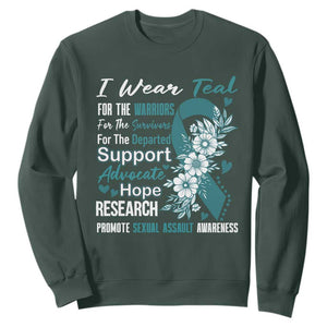 Sexual Assault Awareness Sweatshirt Teal Ribbon Flower TS14 Dark Forest Green Print Your Wear