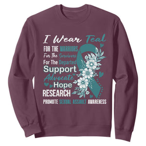 Sexual Assault Awareness Sweatshirt Teal Ribbon Flower TS14 Maroon Print Your Wear