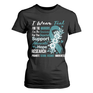 Sexual Assault Awareness T Shirt For Women Teal Ribbon Flower TS14 Black Print Your Wear