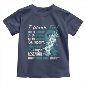 Sexual Assault Awareness Toddler T Shirt Teal Ribbon Flower TS14 Navy Print Your Wear