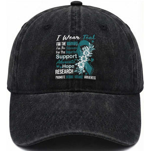 Sexual Assault Awareness Washed Cotton Baseball Cap Teal Ribbon Flower TS14 Print Your Wear