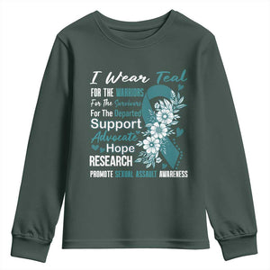 Sexual Assault Awareness Youth Sweatshirt Teal Ribbon Flower TS14 Dark Forest Green Print Your Wear