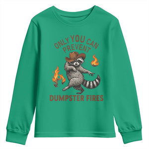 Only You Can Prevent Dumpster Fires Youth Sweatshirt Funny Raccoon Sarcastic Humor TS14 Irish Green Print Your Wear