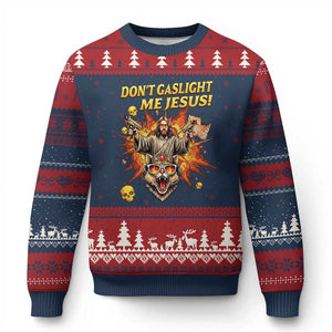Don't Gaslight Me Jesus Ugly Christmas Sweater Funny Princess Cat Sci-Fi Book Lover TS14 Navy Red Print Your Wear