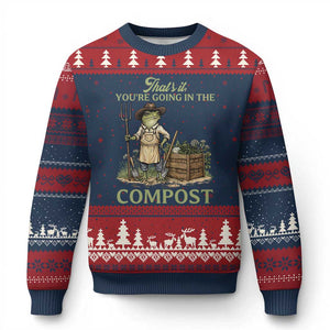 That's It You're Going in the Compost Ugly Christmas Sweater Funny Frog Gardener Meme TS14 Navy Red Print Your Wear