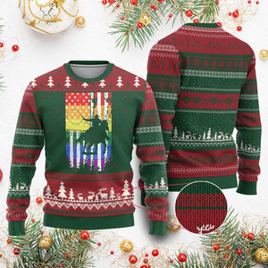 Rodeo Gay Cowboy Western LGBTQ Rainbow Flag Ugly Christmas Sweater TS14 Red Green Print Your Wear