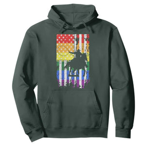 Rodeo Gay Cowboy Western LGBTQ Rainbow Flag Hoodie TS14 Dark Forest Green Print Your Wear