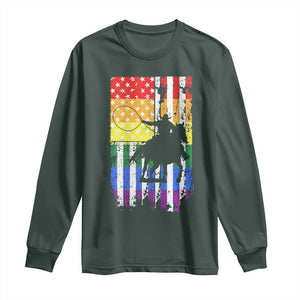 Rodeo Gay Cowboy Western LGBTQ Rainbow Flag Long Sleeve Shirt TS14 Dark Forest Green Print Your Wear
