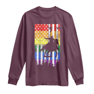 Rodeo Gay Cowboy Western LGBTQ Rainbow Flag Long Sleeve Shirt TS14 Maroon Print Your Wear