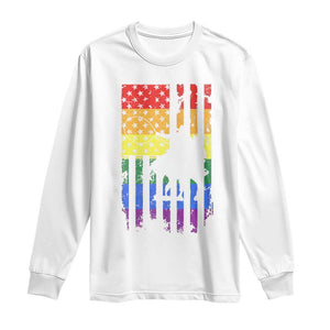 Rodeo Gay Cowboy Western LGBTQ Rainbow Flag Long Sleeve Shirt TS14 White Print Your Wear