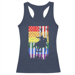 Rodeo Gay Cowboy Western LGBTQ Rainbow Flag Racerback Tank Top TS14 Navy Print Your Wear