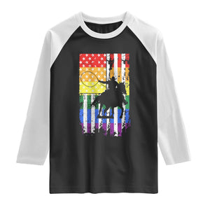 Rodeo Gay Cowboy Western LGBTQ Rainbow Flag Raglan Shirt TS14 Black White Print Your Wear