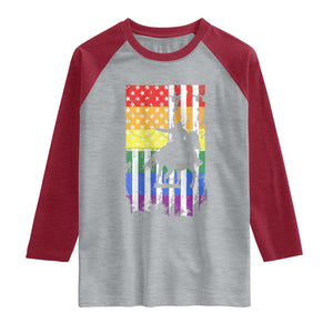 Rodeo Gay Cowboy Western LGBTQ Rainbow Flag Raglan Shirt TS14 Heather Gray Heather Red Print Your Wear