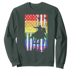 Rodeo Gay Cowboy Western LGBTQ Rainbow Flag Sweatshirt TS14 Dark Forest Green Print Your Wear