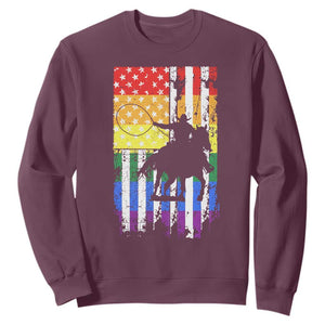 Rodeo Gay Cowboy Western LGBTQ Rainbow Flag Sweatshirt TS14 Maroon Print Your Wear