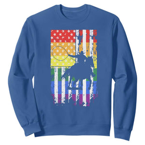 Rodeo Gay Cowboy Western LGBTQ Rainbow Flag Sweatshirt TS14 Royal Blue Print Your Wear