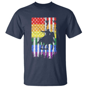 Rodeo Gay Cowboy Western LGBTQ Rainbow Flag T Shirt TS14 Navy Print Your Wear