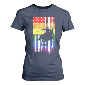 Rodeo Gay Cowboy Western LGBTQ Rainbow Flag T Shirt For Women TS14 Navy Print Your Wear
