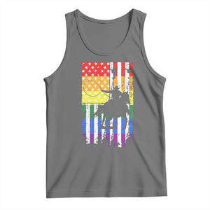 Rodeo Gay Cowboy Western LGBTQ Rainbow Flag Tank Top TS14 Black Heather Print Your Wear