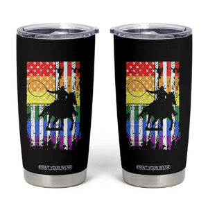 Rodeo Gay Cowboy Western LGBTQ Rainbow Flag Tumbler Cup TS14 Black Print Your Wear