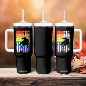 Rodeo Gay Cowboy Western LGBTQ Rainbow Flag Tumbler With Handle