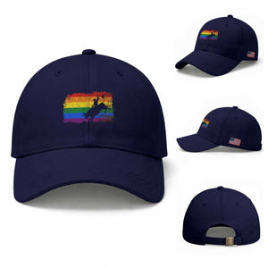 Rodeo Cowboy Bull Rider Western LGBTQ Rainbow Flag Baseball Cap