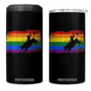 Rodeo Cowboy Bull Rider Western LGBTQ Rainbow Flag 4 in 1 Can Cooler Tumbler TS14 One Size: 16 oz Black Print Your Wear