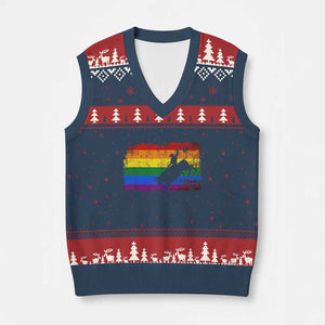 Rodeo Cowboy Bull Rider Western LGBTQ Rainbow Flag V-Neck Knit Sweater Vest TS14 Navy Red Print Your Wear