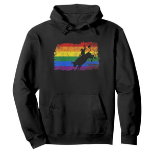 Rodeo Cowboy Bull Rider Western LGBTQ Rainbow Flag Hoodie TS14 Black Print Your Wear