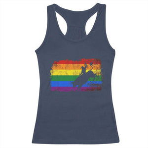 Rodeo Cowboy Bull Rider Western LGBTQ Rainbow Flag Racerback Tank Top TS14 Navy Print Your Wear