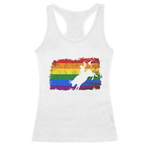 Rodeo Cowboy Bull Rider Western LGBTQ Rainbow Flag Racerback Tank Top TS14 White Print Your Wear