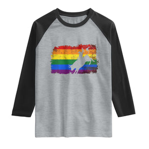 Rodeo Cowboy Bull Rider Western LGBTQ Rainbow Flag Raglan Shirt TS14 Heather Gray Black Print Your Wear