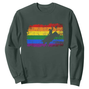 Rodeo Cowboy Bull Rider Western LGBTQ Rainbow Flag Sweatshirt TS14 Dark Forest Green Print Your Wear