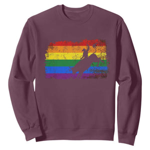 Rodeo Cowboy Bull Rider Western LGBTQ Rainbow Flag Sweatshirt TS14 Maroon Print Your Wear