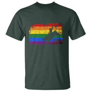 Rodeo Cowboy Bull Rider Western LGBTQ Rainbow Flag T Shirt TS14 Dark Forest Green Print Your Wear