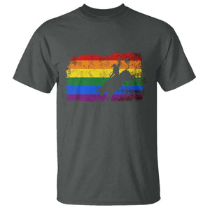 Rodeo Cowboy Bull Rider Western LGBTQ Rainbow Flag T Shirt TS14 Dark Heather Print Your Wear
