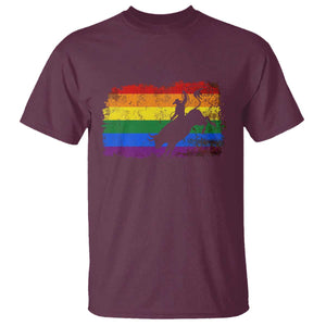 Rodeo Cowboy Bull Rider Western LGBTQ Rainbow Flag T Shirt TS14 Maroon Print Your Wear
