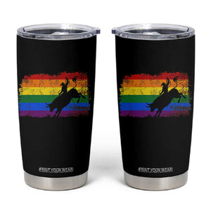 Rodeo Cowboy Bull Rider Western LGBTQ Rainbow Flag Tumbler Cup TS14 Black Print Your Wear