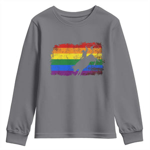 Rodeo Cowboy Bull Rider Western LGBTQ Rainbow Flag Youth Sweatshirt TS14 Charcoal Print Your Wear