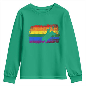 Rodeo Cowboy Bull Rider Western LGBTQ Rainbow Flag Youth Sweatshirt TS14 Irish Green Print Your Wear