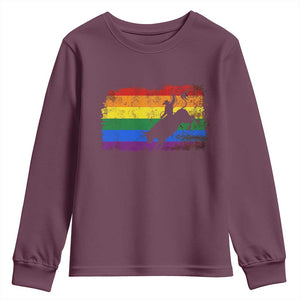 Rodeo Cowboy Bull Rider Western LGBTQ Rainbow Flag Youth Sweatshirt TS14 Maroon Print Your Wear