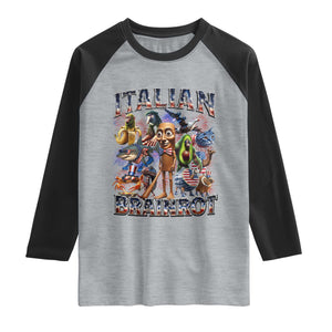 Funny Italian Brainrot Meme 4th of July Raglan Shirt TS14 Heather Gray Black Print Your Wear