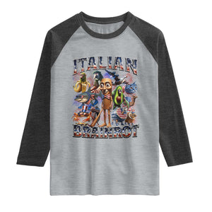 Funny Italian Brainrot Meme 4th of July Raglan Shirt TS14 Heather Gray Heather Charcoal Print Your Wear
