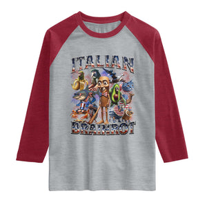 Funny Italian Brainrot Meme 4th of July Raglan Shirt TS14 Heather Gray Heather Red Print Your Wear