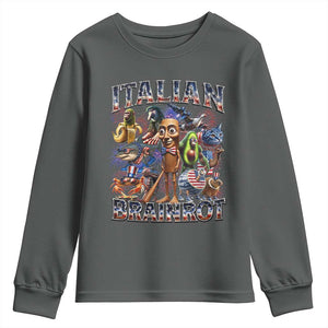 Funny Italian Brainrot Meme 4th of July Youth Sweatshirt TS14 Dark Heather Print Your Wear