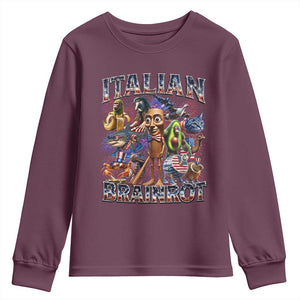 Funny Italian Brainrot Meme 4th of July Youth Sweatshirt TS14 Maroon Print Your Wear