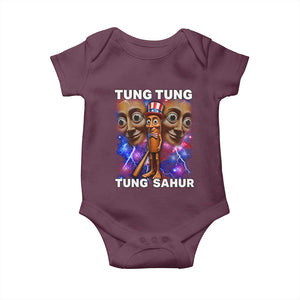 Tung Tung Sahur Italian Brainrot 4th Of July Meme Baby Onesie TS14 Maroon Print Your Wear