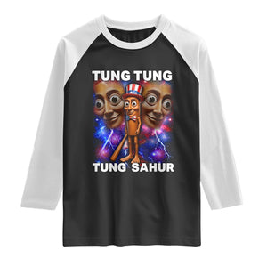 Tung Tung Sahur Italian Brainrot 4th Of July Meme Raglan Shirt TS14 Black White Print Your Wear