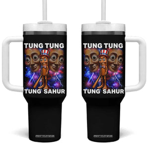 Tung Tung Sahur Italian Brainrot 4th Of July Meme Tumbler With Handle TS14 One Size: 40 oz Black Print Your Wear