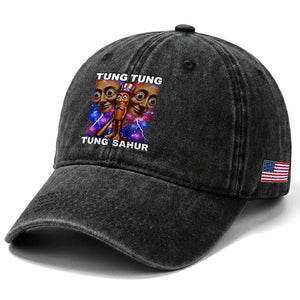 Tung Tung Sahur Italian Brainrot 4th Of July Meme Washed Cotton Baseball Cap